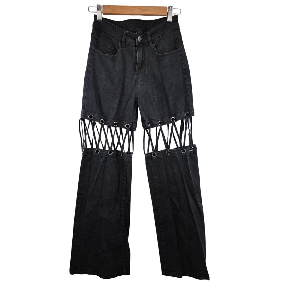 The Grave Girls Tame The Night Cut-Out Pants Black Lace-Up‎ Small